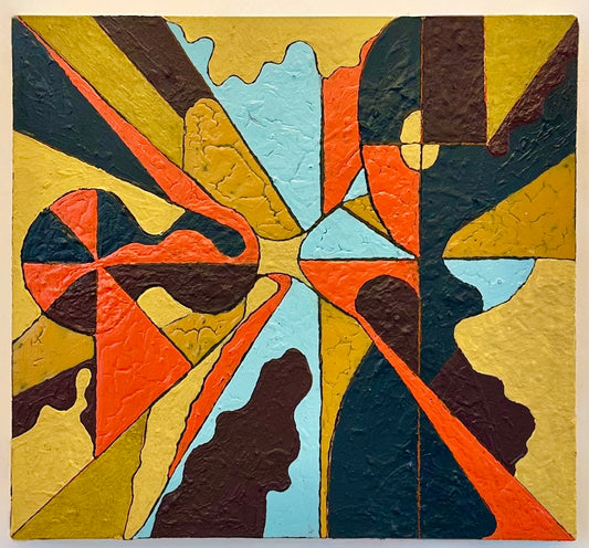 Interwoven shapes over radiating image