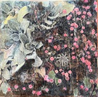 Flores rosas y hojas de terciopelo